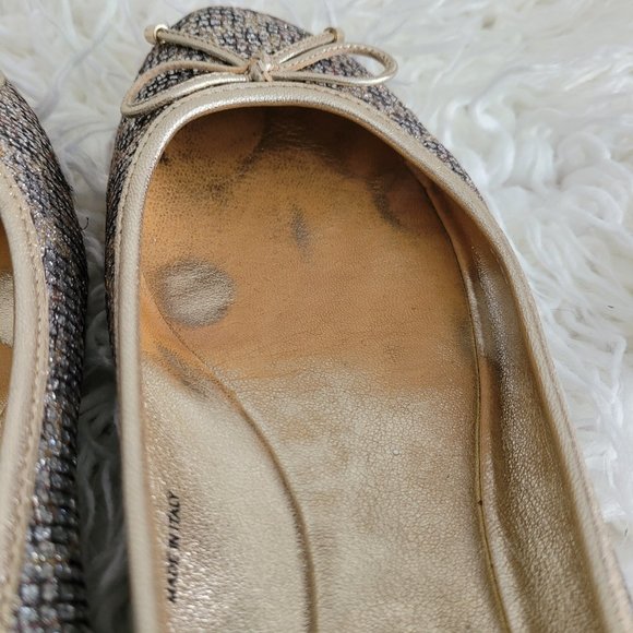 Jimmy Choo Gold Glitter Bow Ballet Size 36 1/2 - Picture 7 of 11